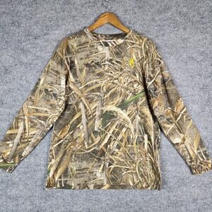 Browning T-Shirt Mens Realtree Max-5 Camo Long Sleeve Large Cotton Buckmark Logo